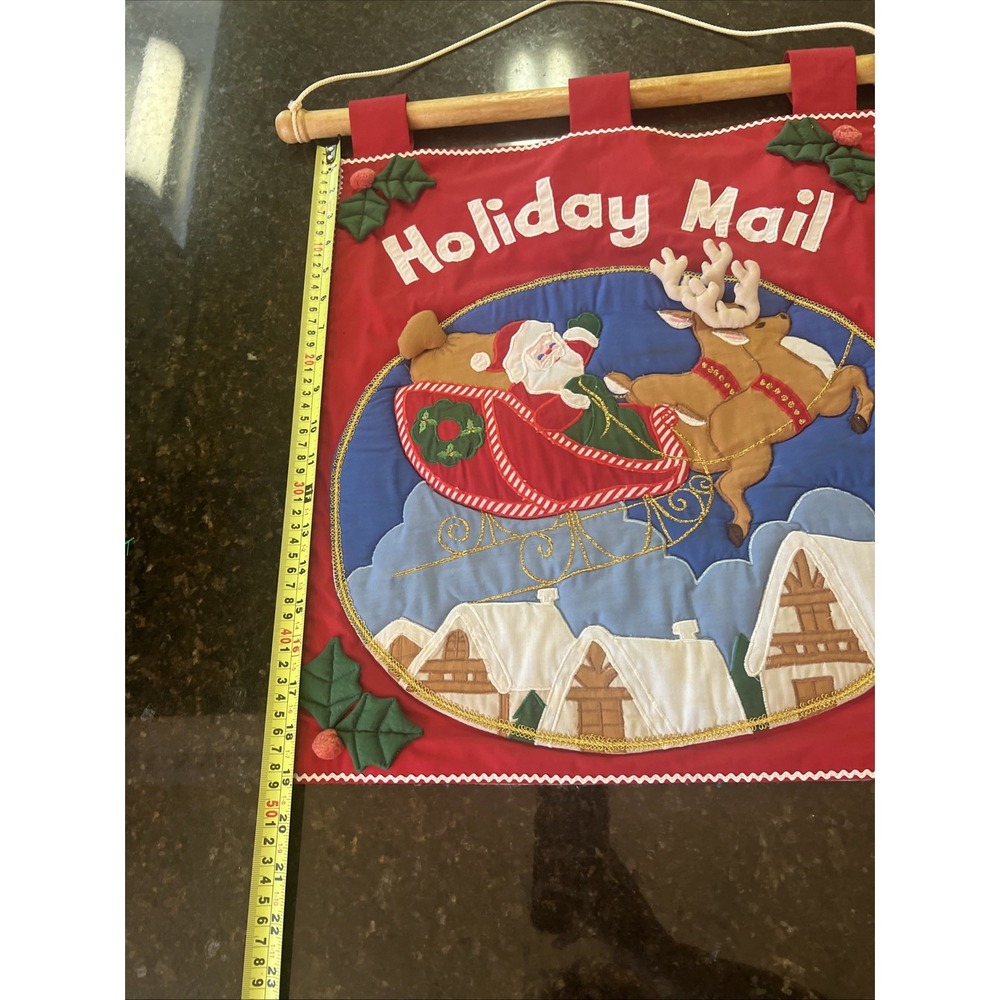 Christmas Fabric Wall Hanging Holiday Mail Vintage Santa Sleigh Decoration - Picture 2 of 8